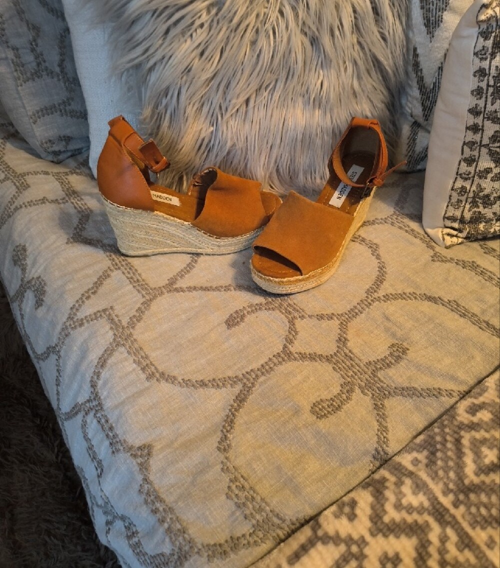 Steve Madden Copper Suede Espadrille Wedge Sandals with Ankle Strap - Picture 5 of 16